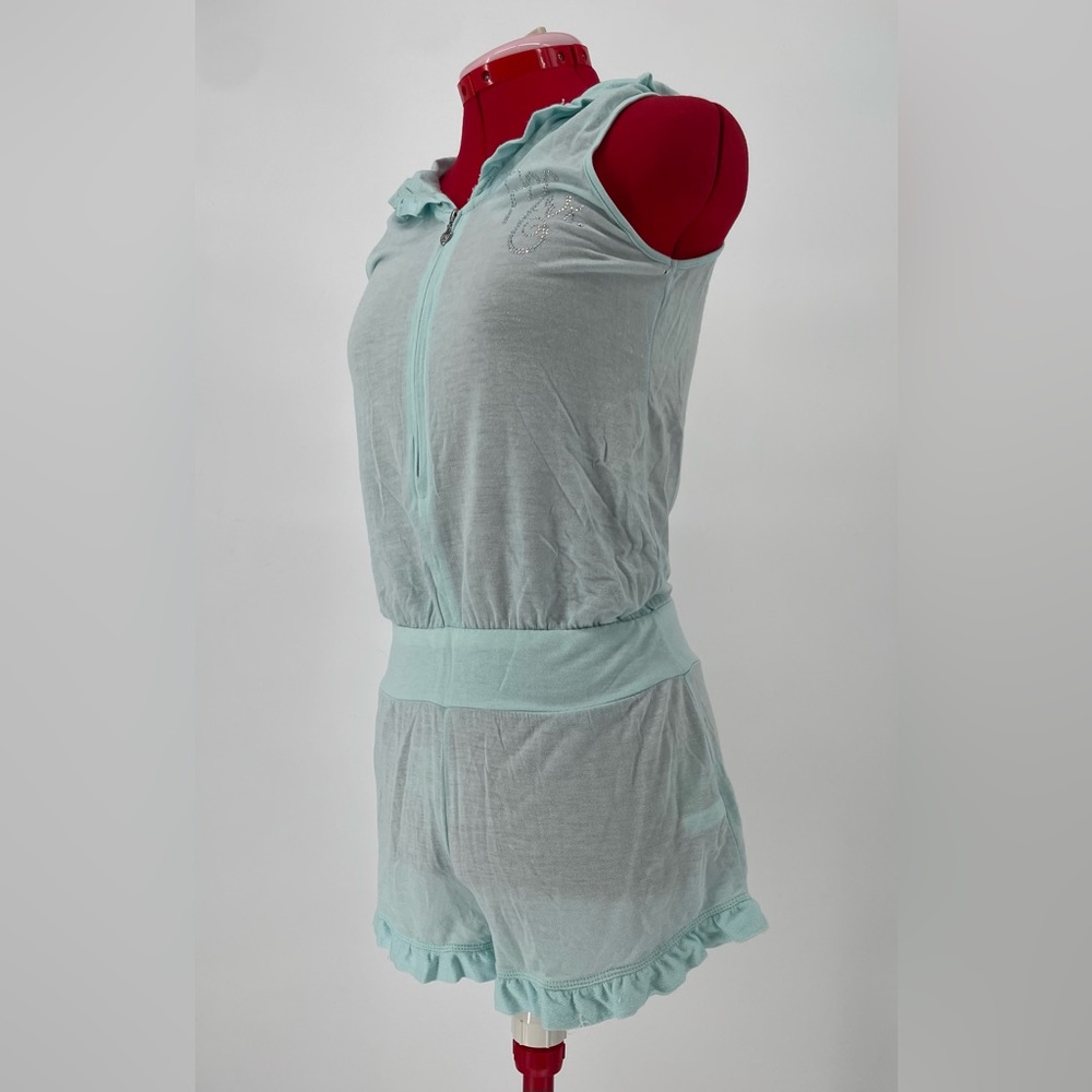 Betsey Johnson Baby Blue Hooded Bridal Romper With Bedazzles “MRS” - Picture 2 of 16